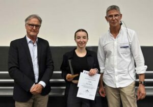 Karl-Heinz Schupp, Beirat der Dr. Hans Riegel-Stiftung, Franziska Brandsch, Prof. Dr. Sonnewald, Deparmentsprecher Department Biologie (Foto: Harald Sippel, FAU)